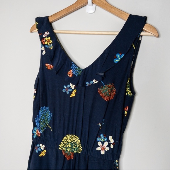 LOFT Womens Blue Floral and Bird Print Sleeveless Jumpsuit Size 00P Lightweight - Picture 4 of 13